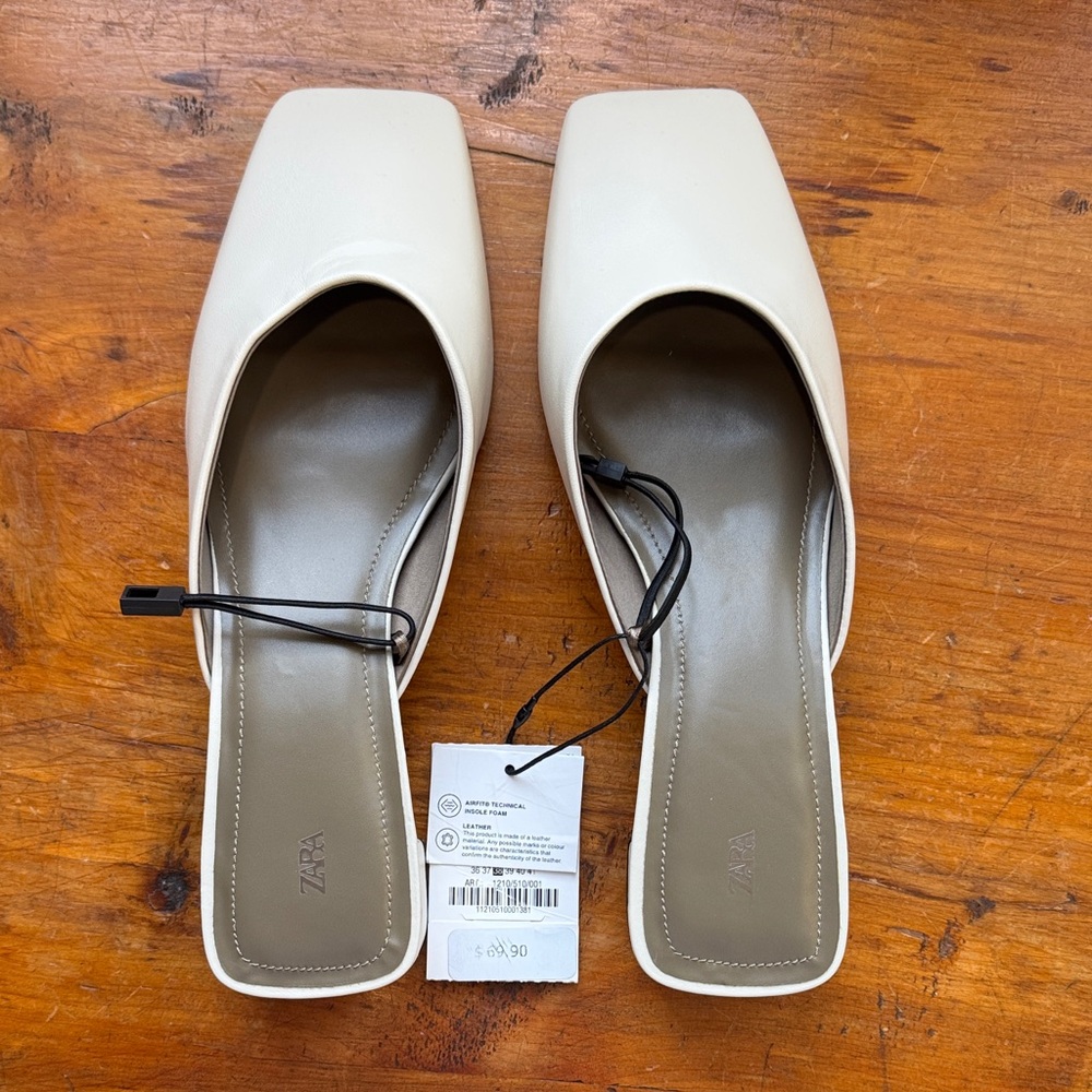 Zara Women's Beige Square-Toe Mules
